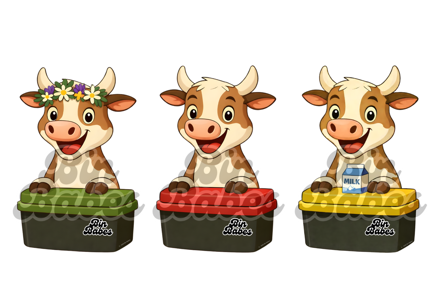 Cow – Bin Sticker Trio - Choose Your Coat Colour