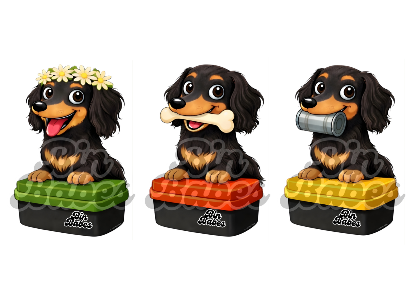 Dachshund – Bin Sticker Trio - Choose Your Coat Colour