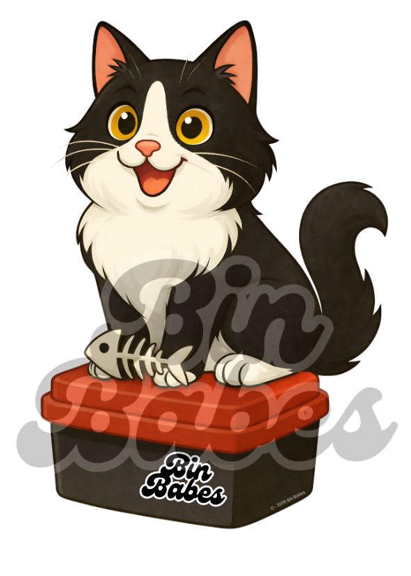 Tuxedo Cat – Red Bin Sticker