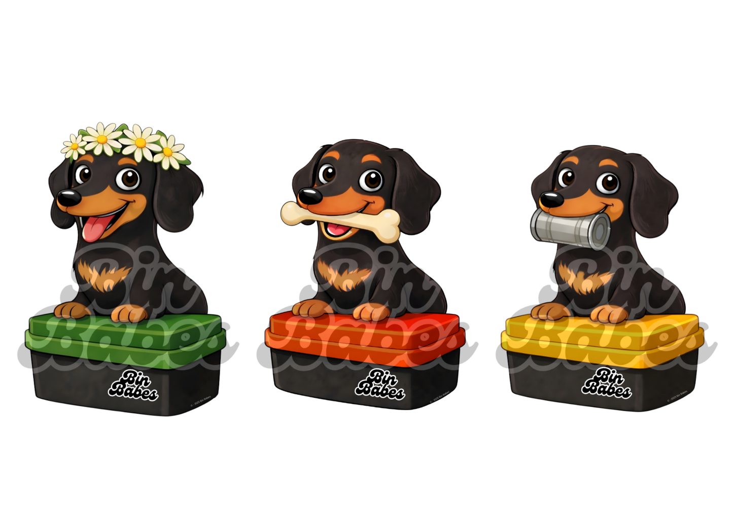 Dachshund – Bin Sticker Trio - Choose Your Coat Colour
