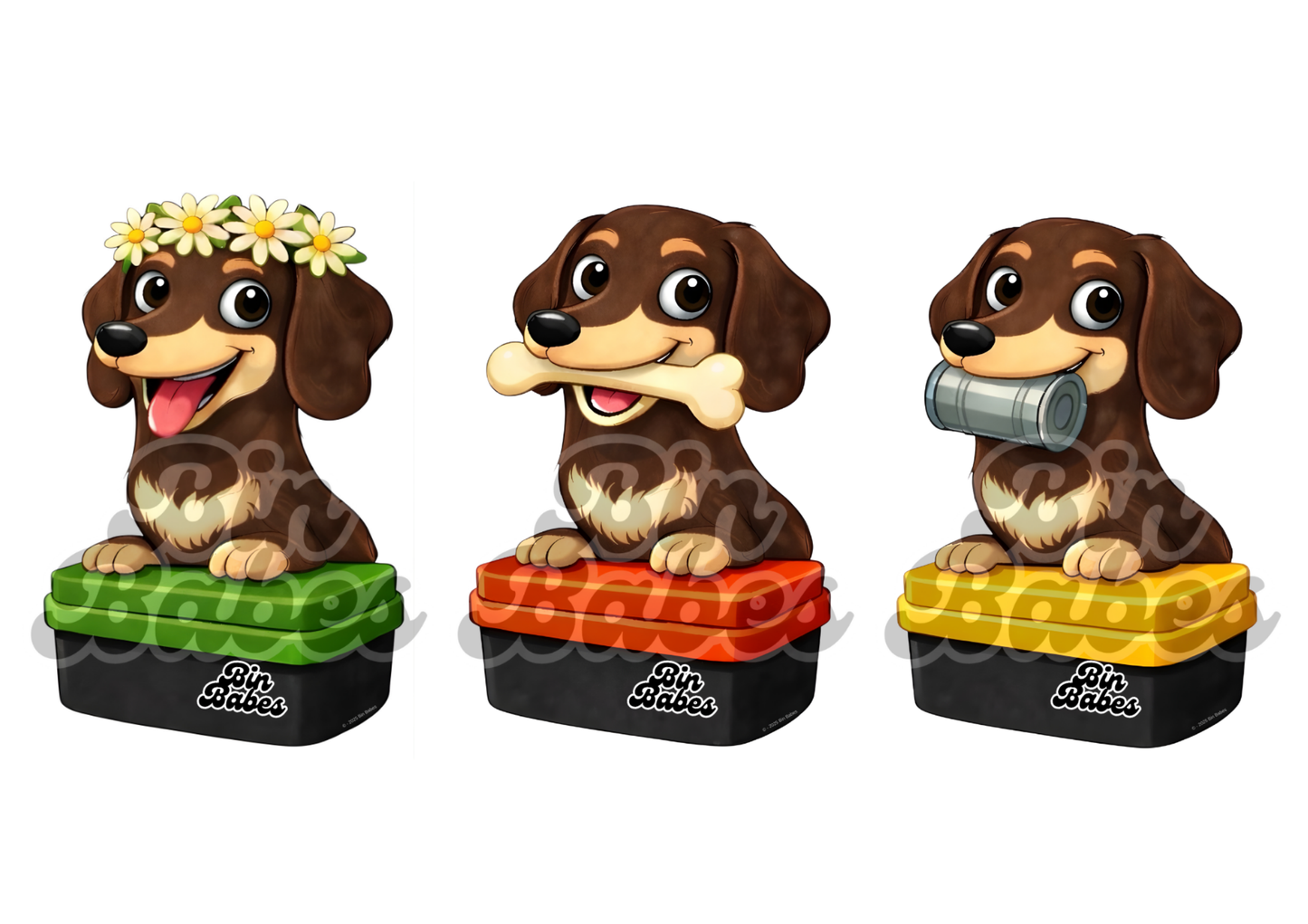 Dachshund – Bin Sticker Trio - Choose Your Coat Colour