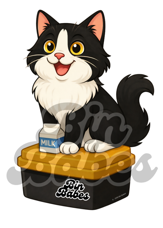 Tuxedo Cat – Yellow Bin Sticker