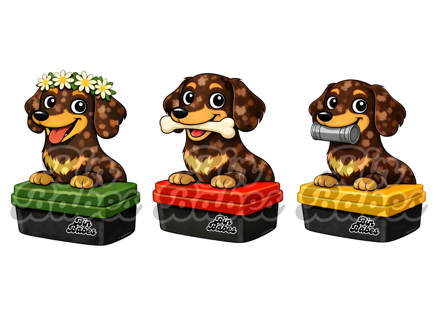 Dachshund – Bin Sticker Trio - Choose Your Coat Colour