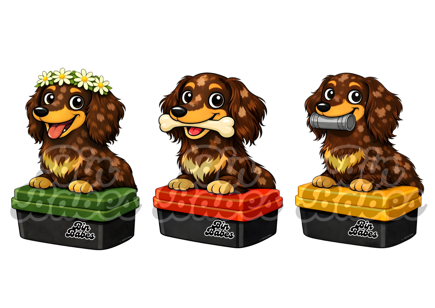 Dachshund – Bin Sticker Trio - Choose Your Coat Colour