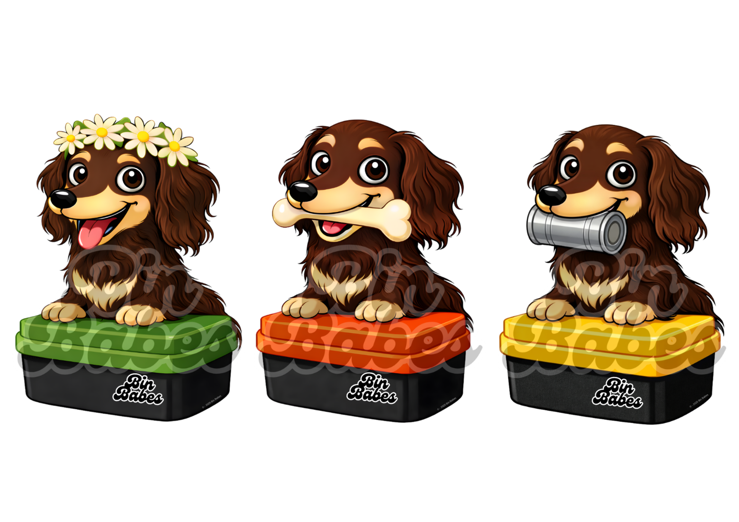 Dachshund – Bin Sticker Trio - Choose Your Coat Colour