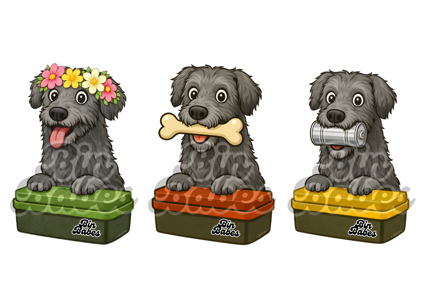 Irish Wolfhound – Bin Sticker Trio - Choose Your Coat Colour