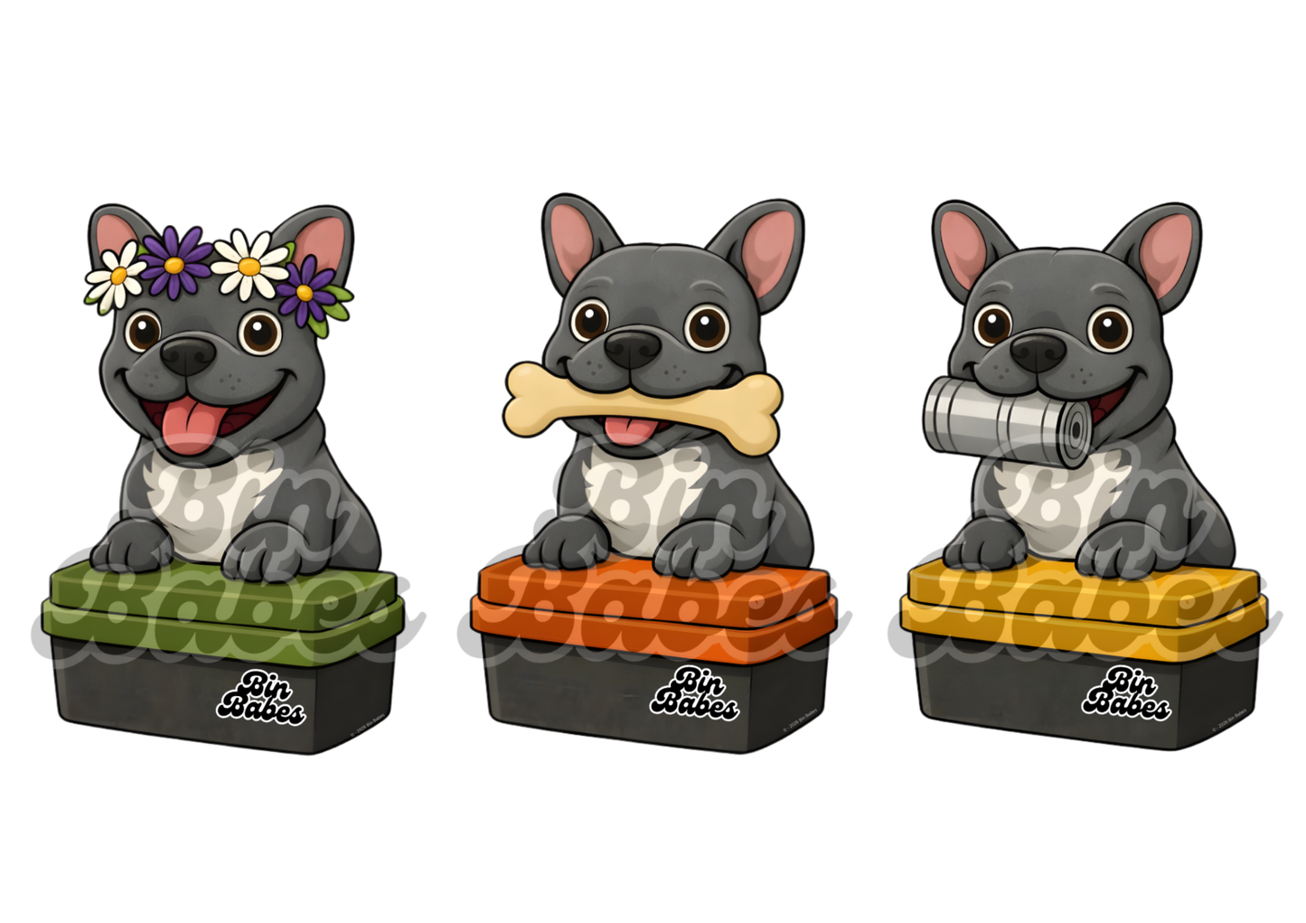 French Bulldog (Frenchie) – Bin Sticker Trio - Choose Your Coat Colour