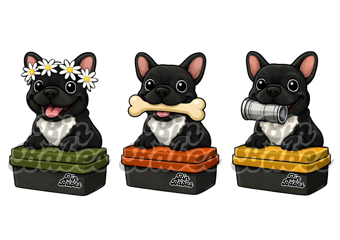 French Bulldog (Frenchie) – Bin Sticker Trio - Choose Your Coat Colour
