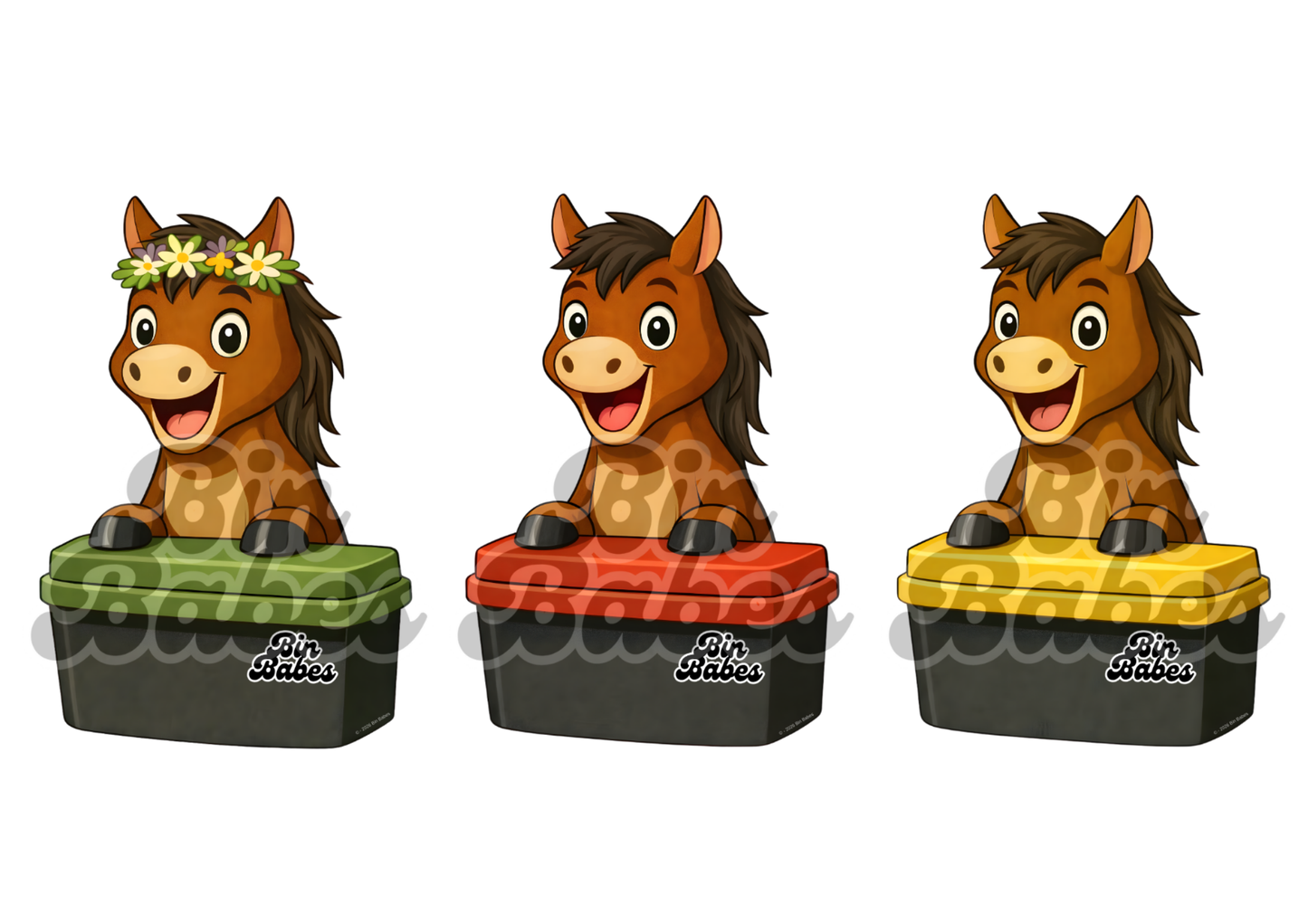 Horse – Bin Sticker Trio - Choose Your Coat Colour