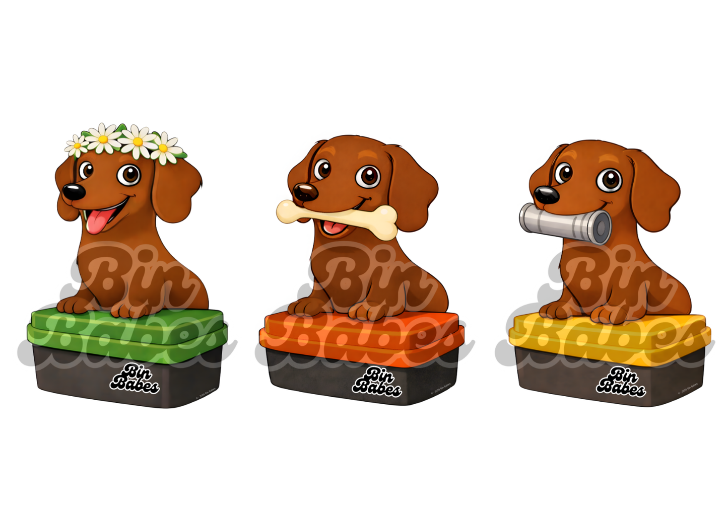 Dachshund – Bin Sticker Trio - Choose Your Coat Colour