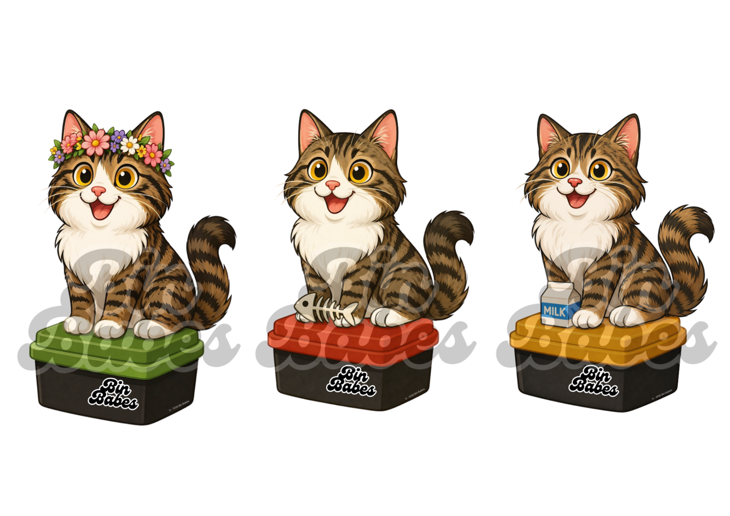 Tabby Cat – Bin Sticker Trio