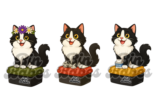 Tuxedo Cat – Bin Sticker Trio