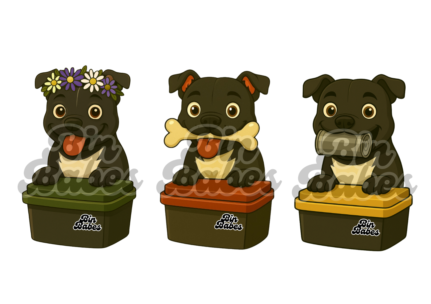 Staffy Trio - Choose Your Coat Colour