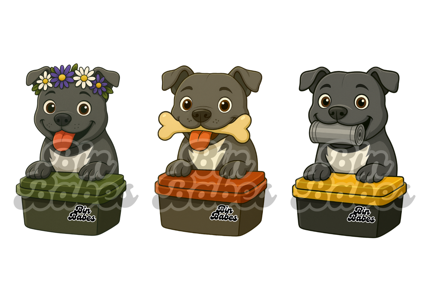 Staffy Trio - Choose Your Coat Colour