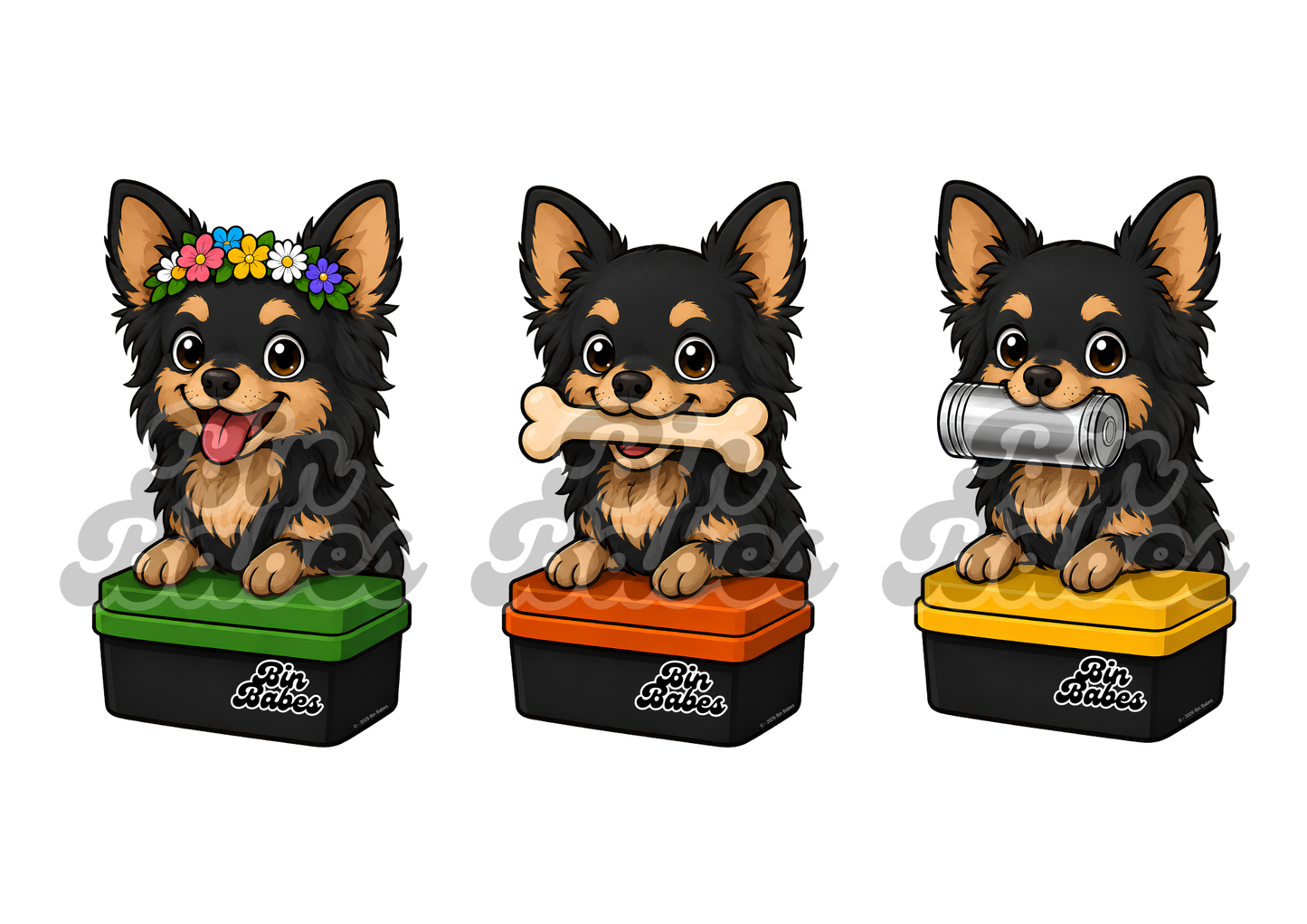 Chihuahua – Bin Sticker Trio - Choose Your Coat Colour