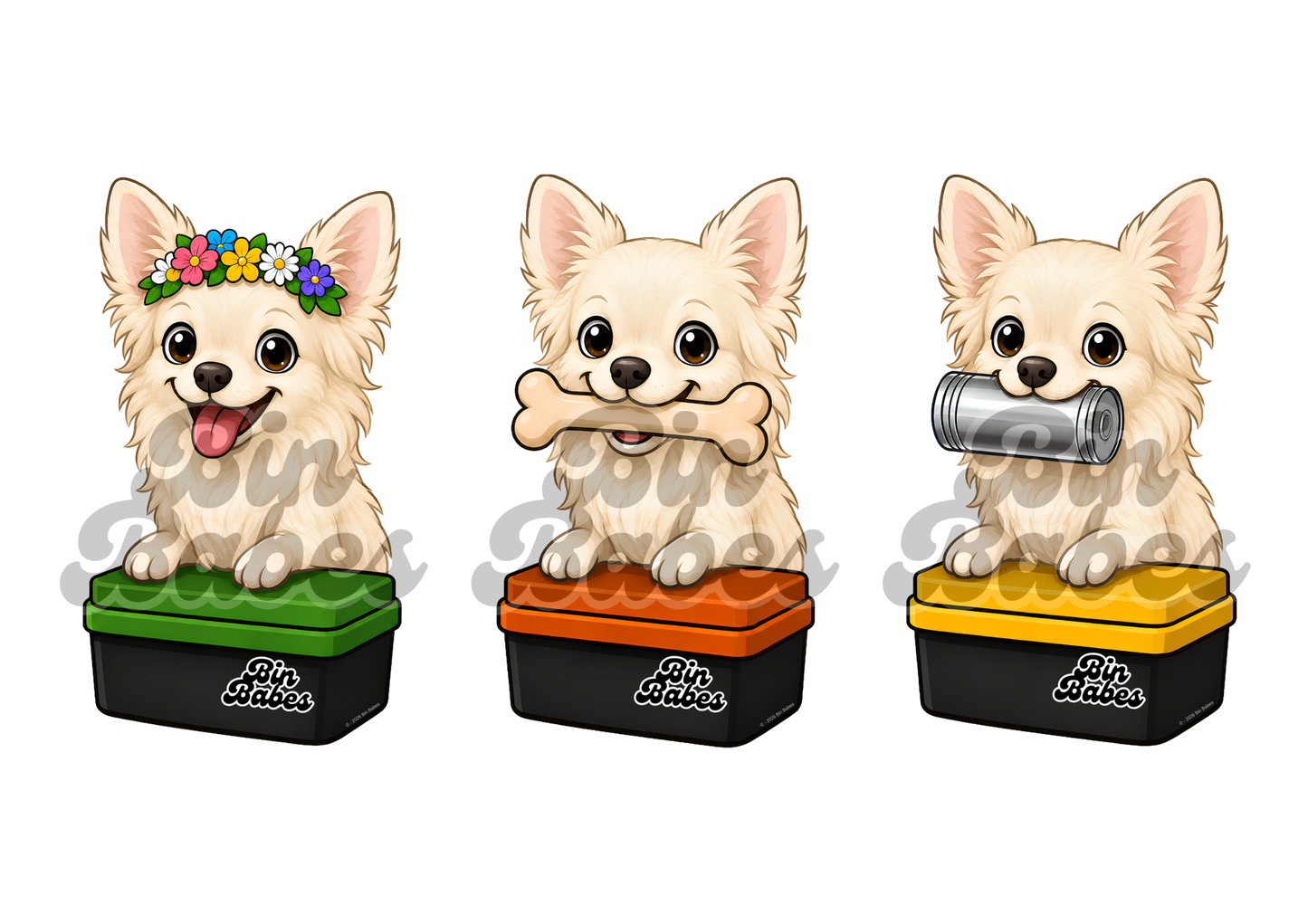 Chihuahua – Bin Sticker Trio - Choose Your Coat Colour