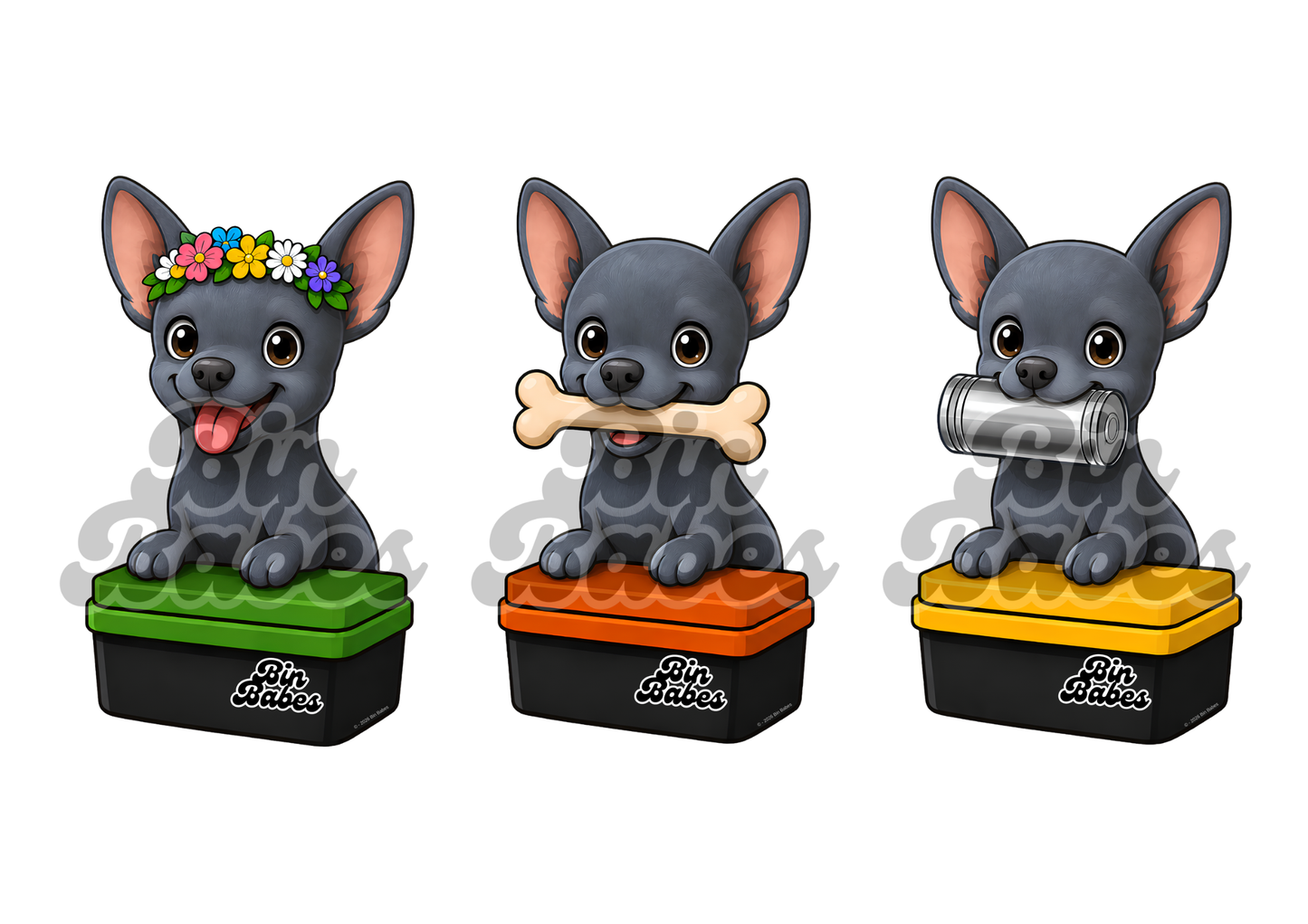 Chihuahua – Bin Sticker Trio - Choose Your Coat Colour