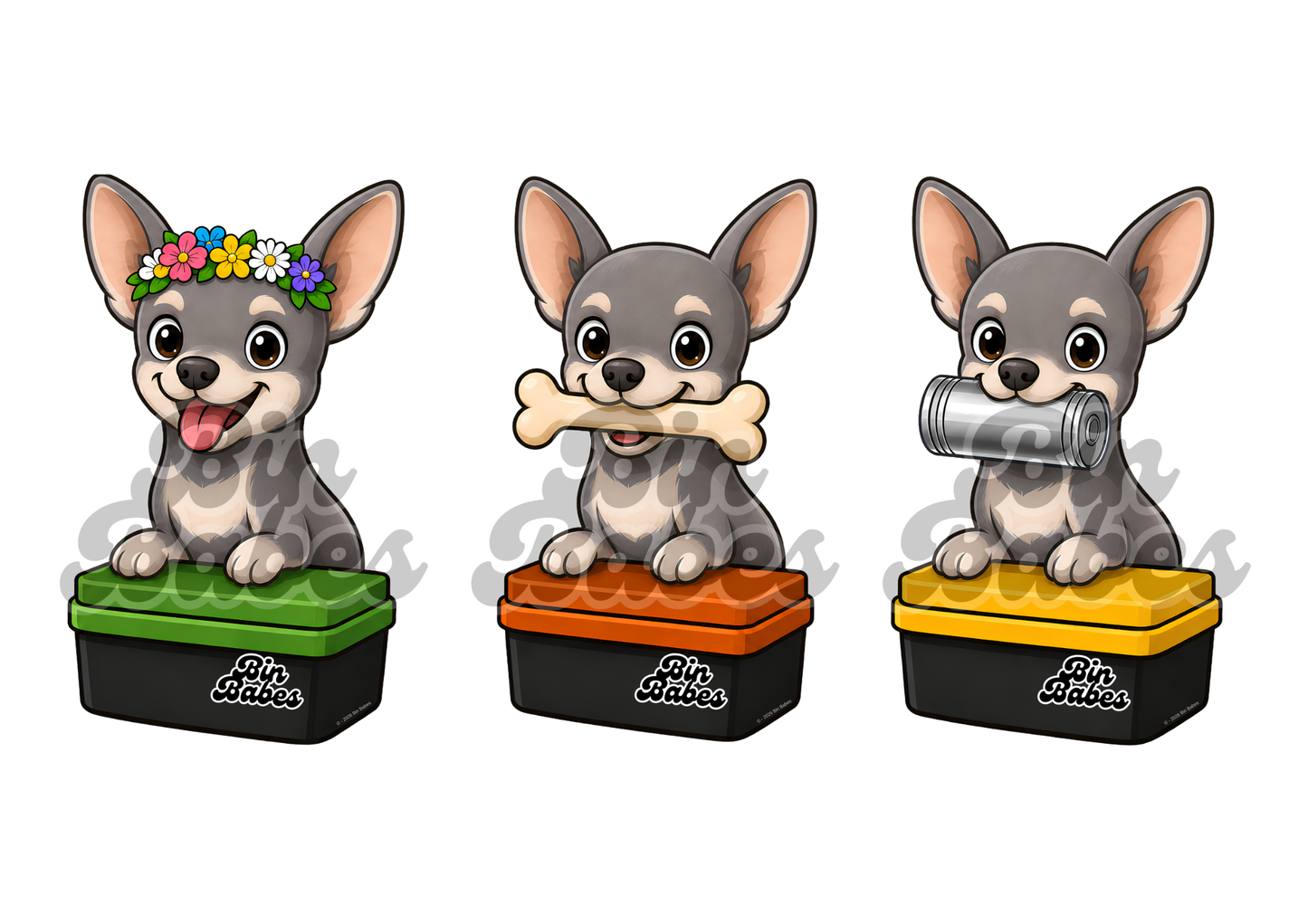 Chihuahua – Bin Sticker Trio - Choose Your Coat Colour