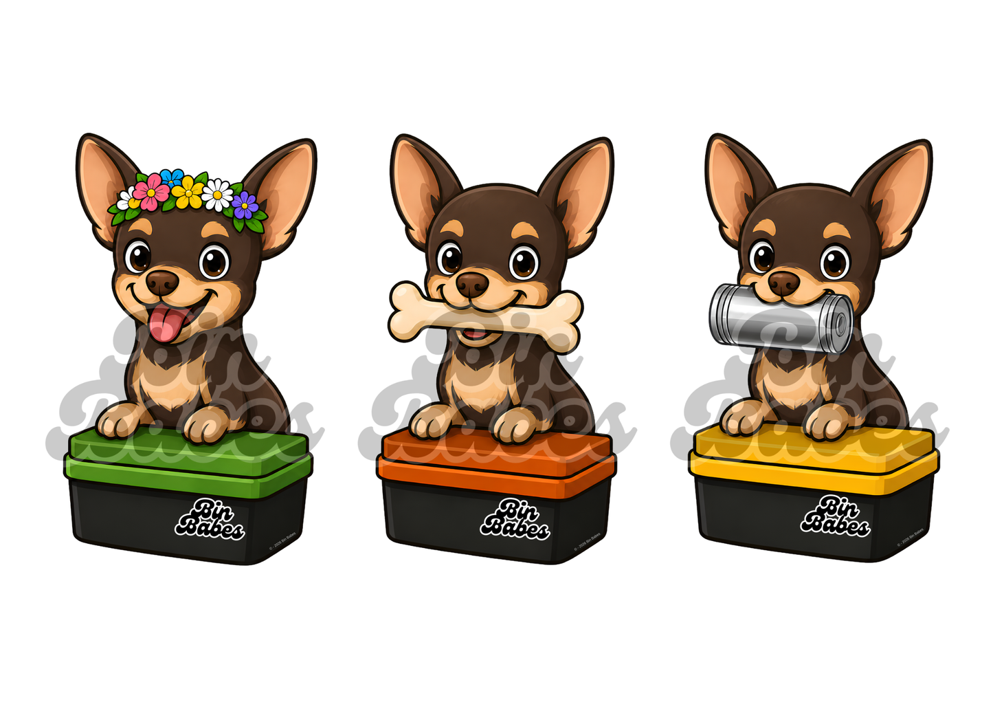 Chihuahua – Bin Sticker Trio - Choose Your Coat Colour