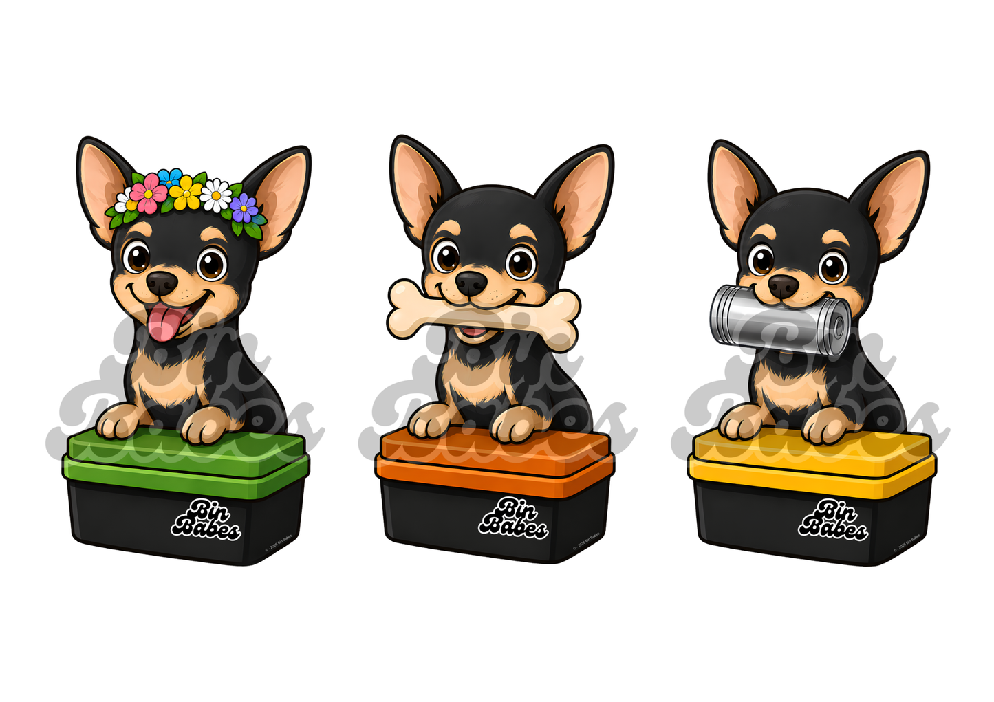 Chihuahua – Bin Sticker Trio - Choose Your Coat Colour