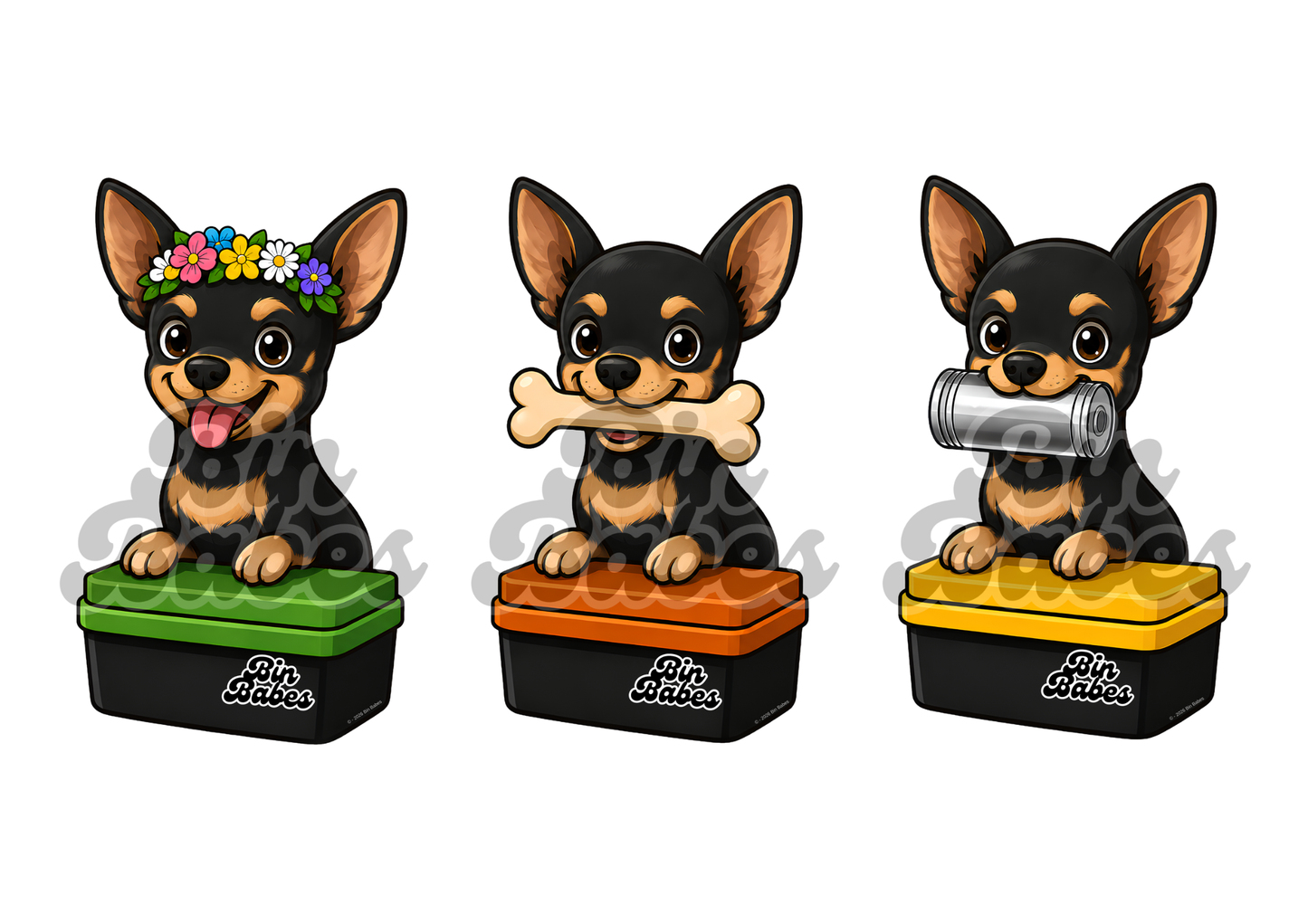 Chihuahua – Bin Sticker Trio - Choose Your Coat Colour