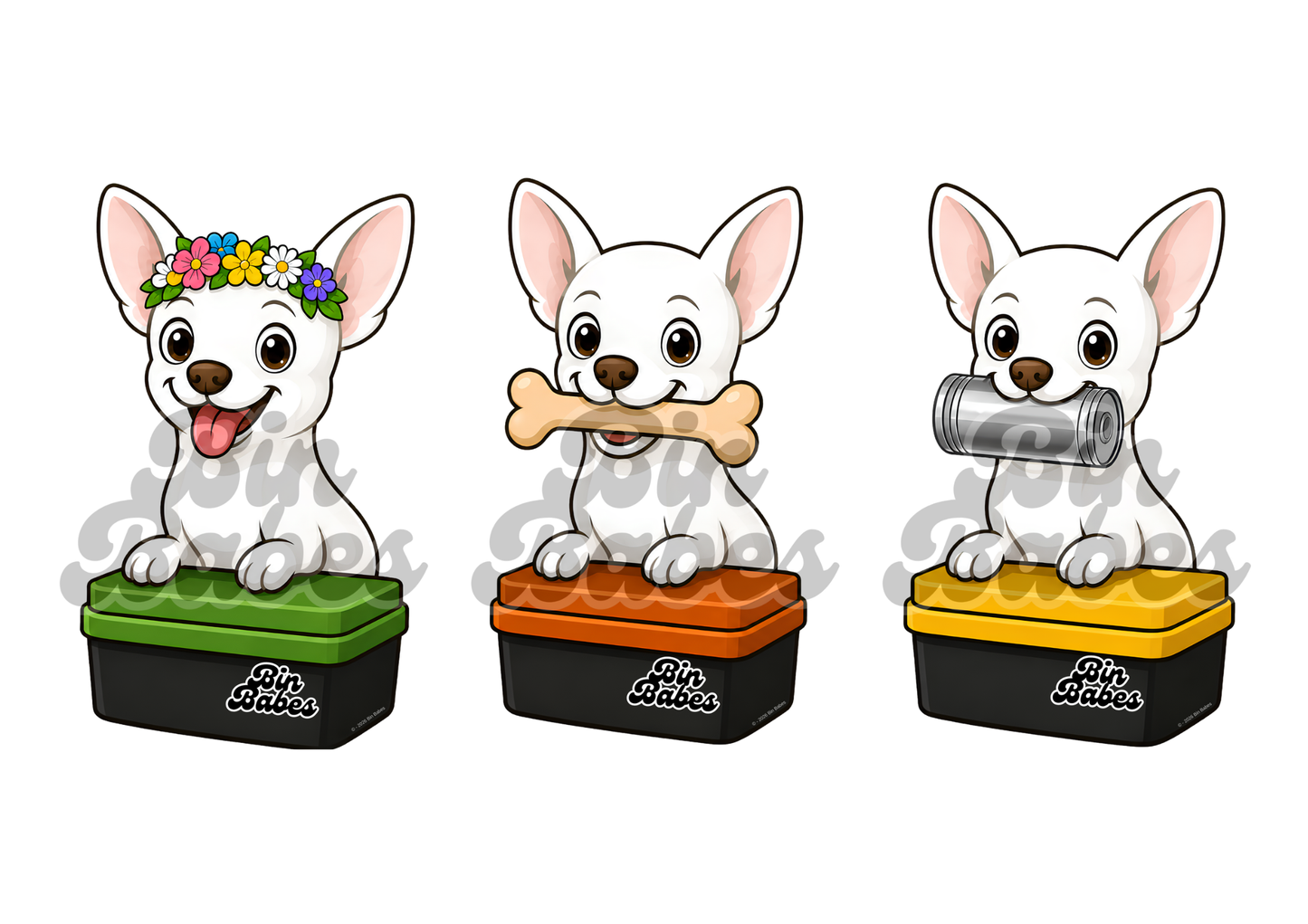 Chihuahua – Bin Sticker Trio - Choose Your Coat Colour