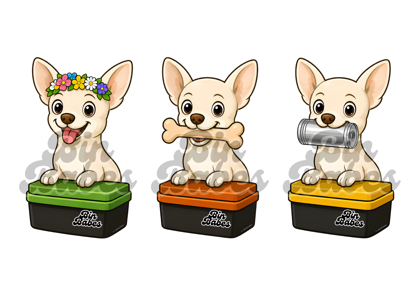 Chihuahua – Bin Sticker Trio - Choose Your Coat Colour