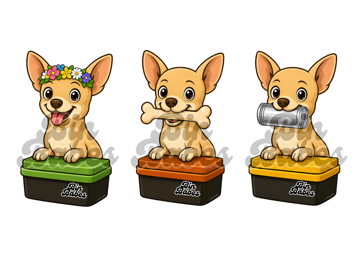 Chihuahua – Bin Sticker Trio - Choose Your Coat Colour
