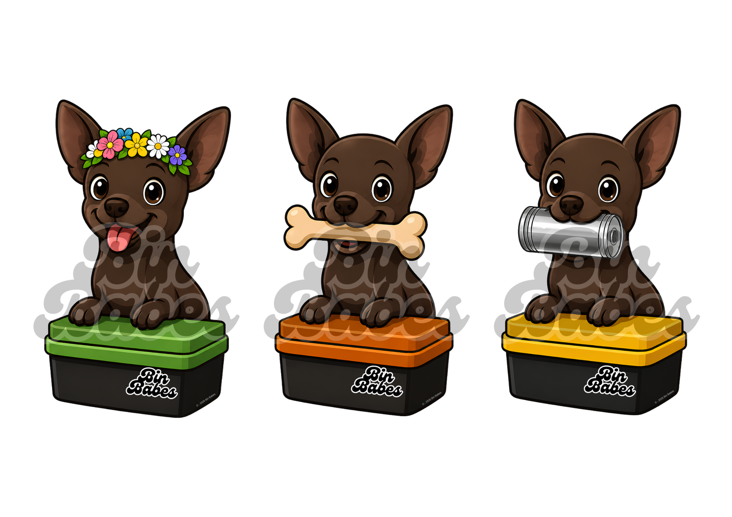 Chihuahua – Bin Sticker Trio - Choose Your Coat Colour