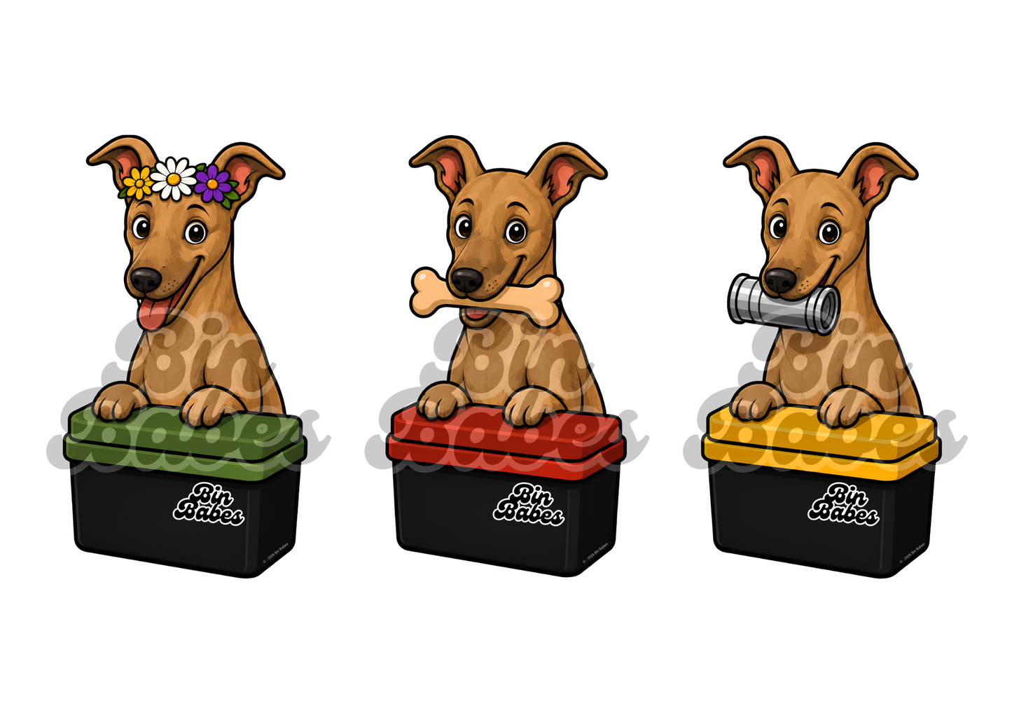 Greyhound – Bin Sticker Trio - Choose Your Coat Colour