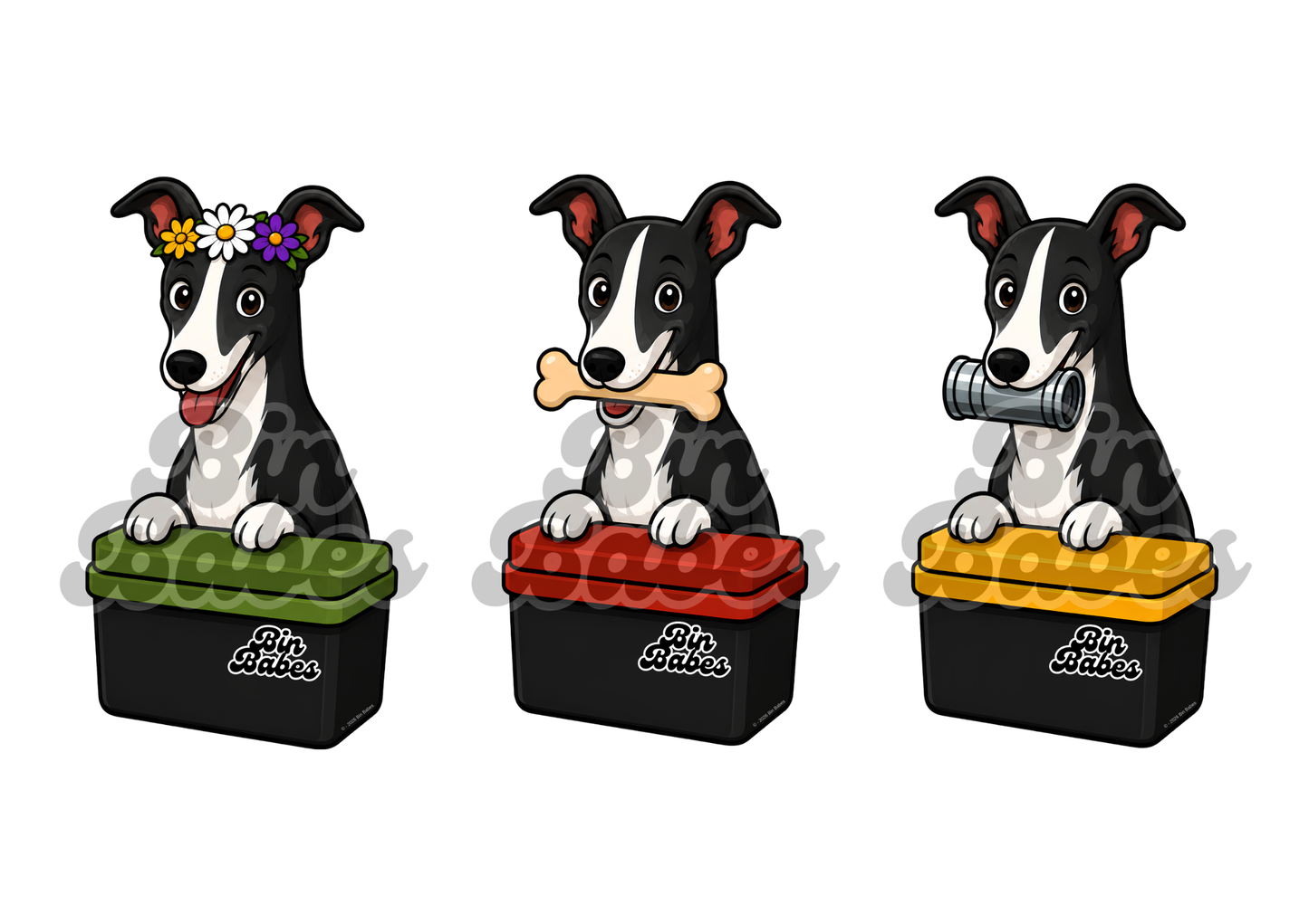 Greyhound – Bin Sticker Trio - Choose Your Coat Colour