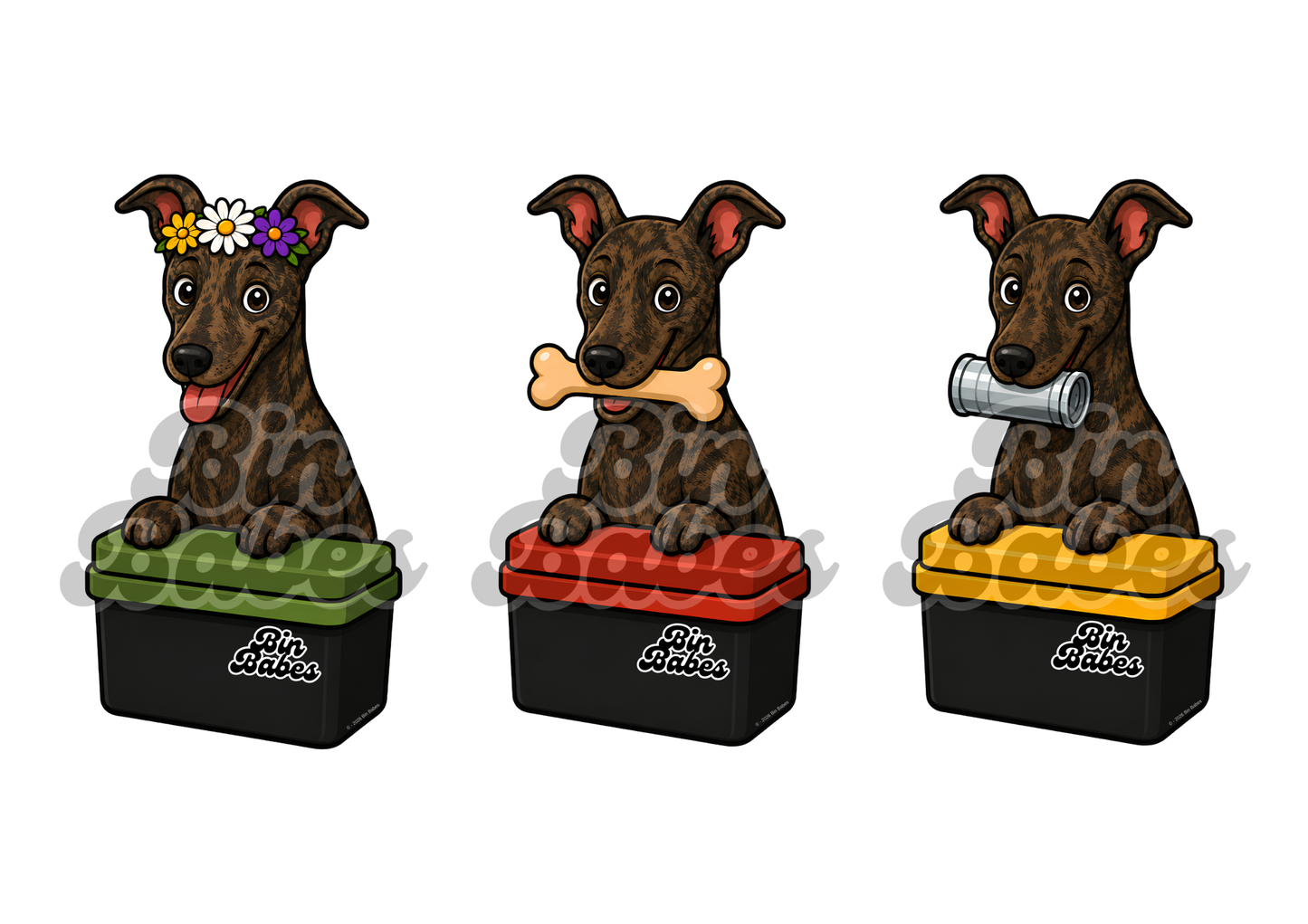 Greyhound – Bin Sticker Trio - Choose Your Coat Colour