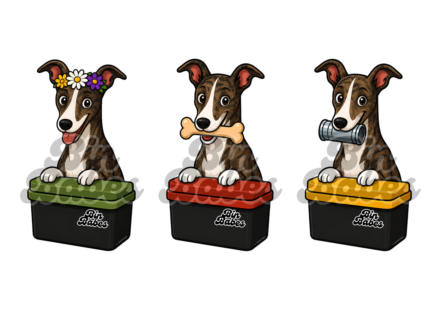 Greyhound – Bin Sticker Trio - Choose Your Coat Colour