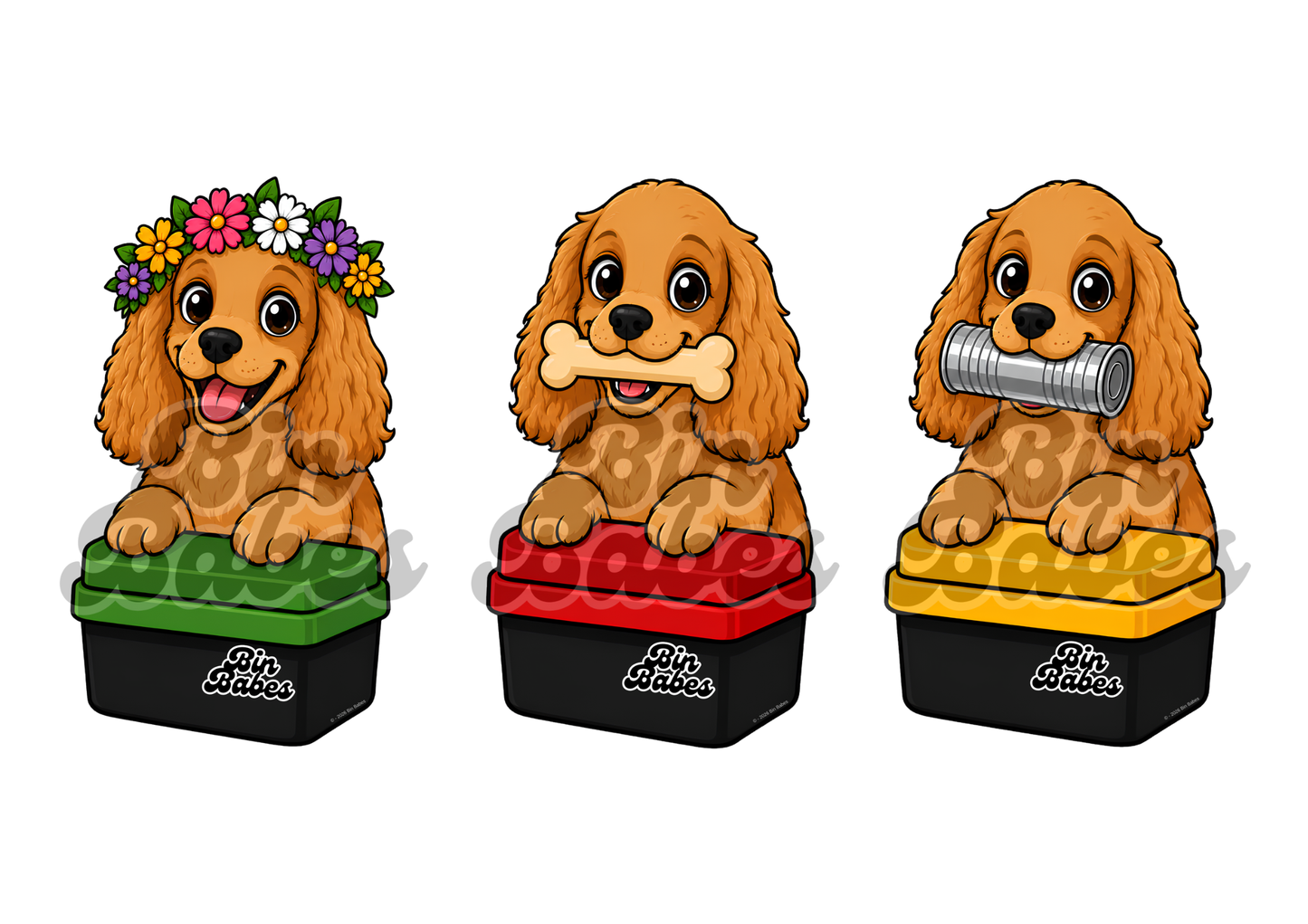 Cavalier King Charles Spaniel – Bin Sticker Trio - Choose Your Coat Colour