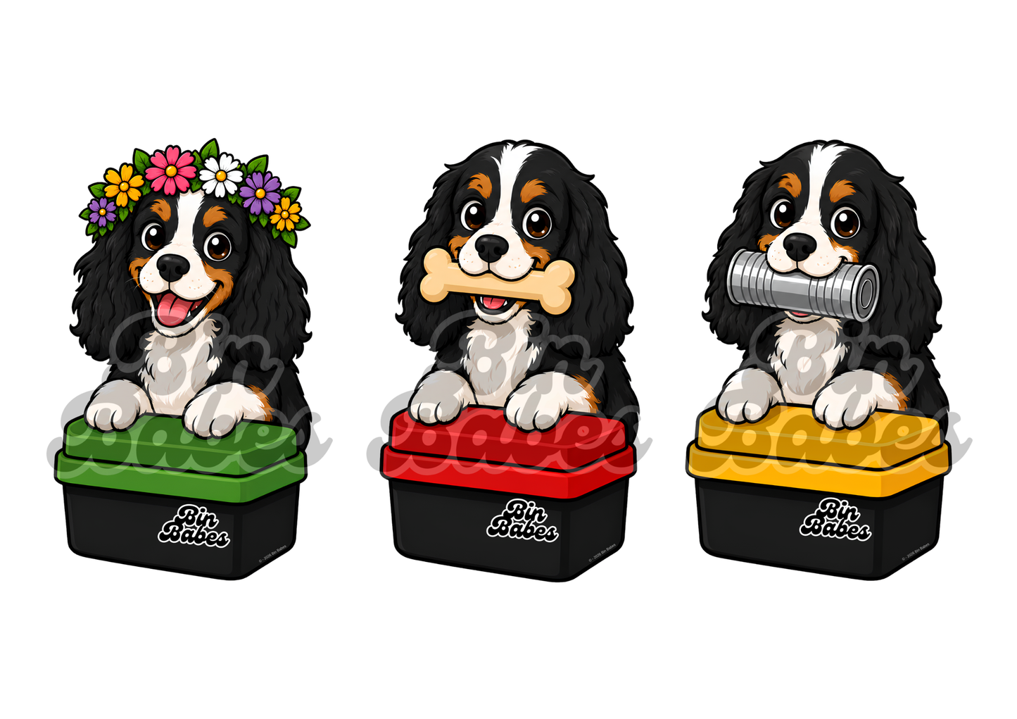 Cavalier King Charles Spaniel – Bin Sticker Trio - Choose Your Coat Colour