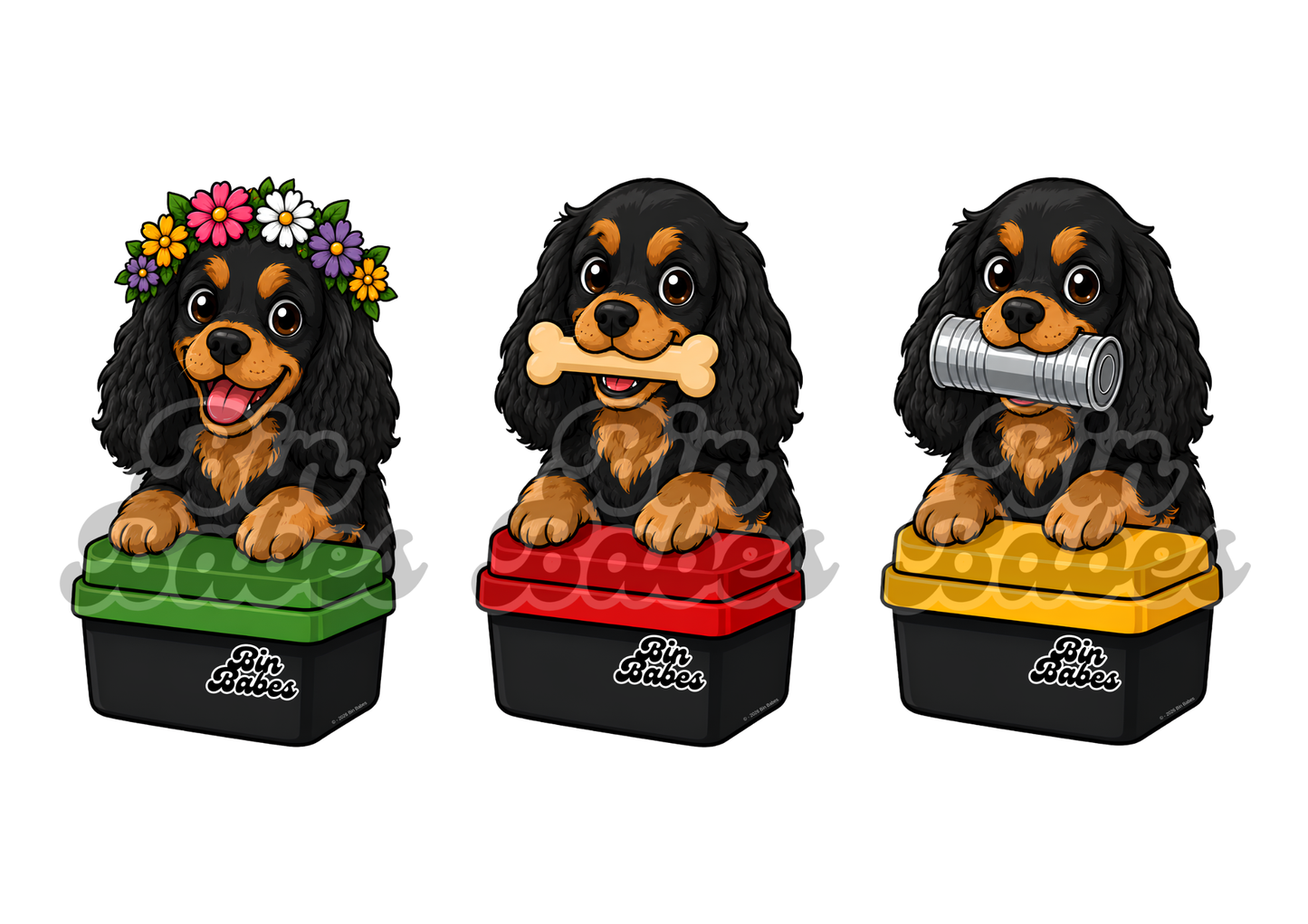 Cavalier King Charles Spaniel – Bin Sticker Trio - Choose Your Coat Colour