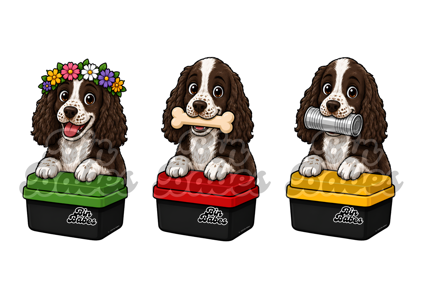 Cocker Spaniel – Bin Sticker Trio - Choose Your Coat Colour
