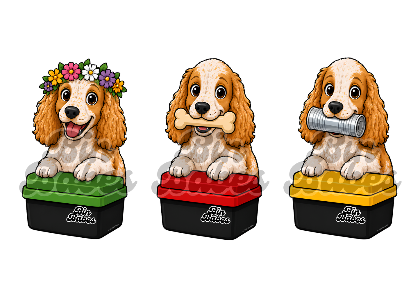 Cocker Spaniel – Bin Sticker Trio - Choose Your Coat Colour