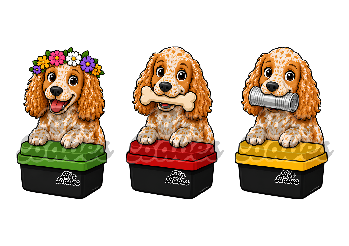 Cocker Spaniel – Bin Sticker Trio - Choose Your Coat Colour