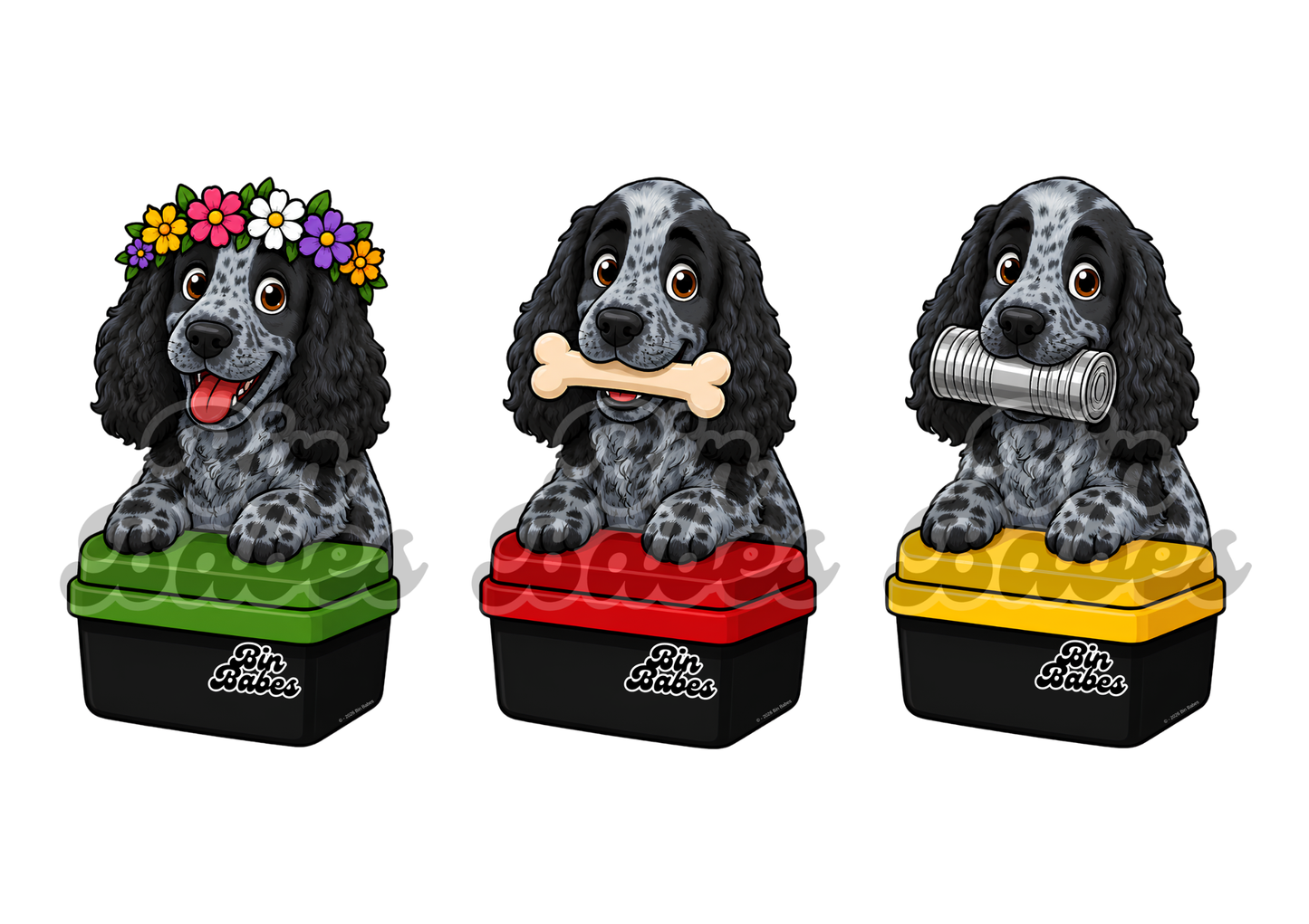Cocker Spaniel – Bin Sticker Trio - Choose Your Coat Colour