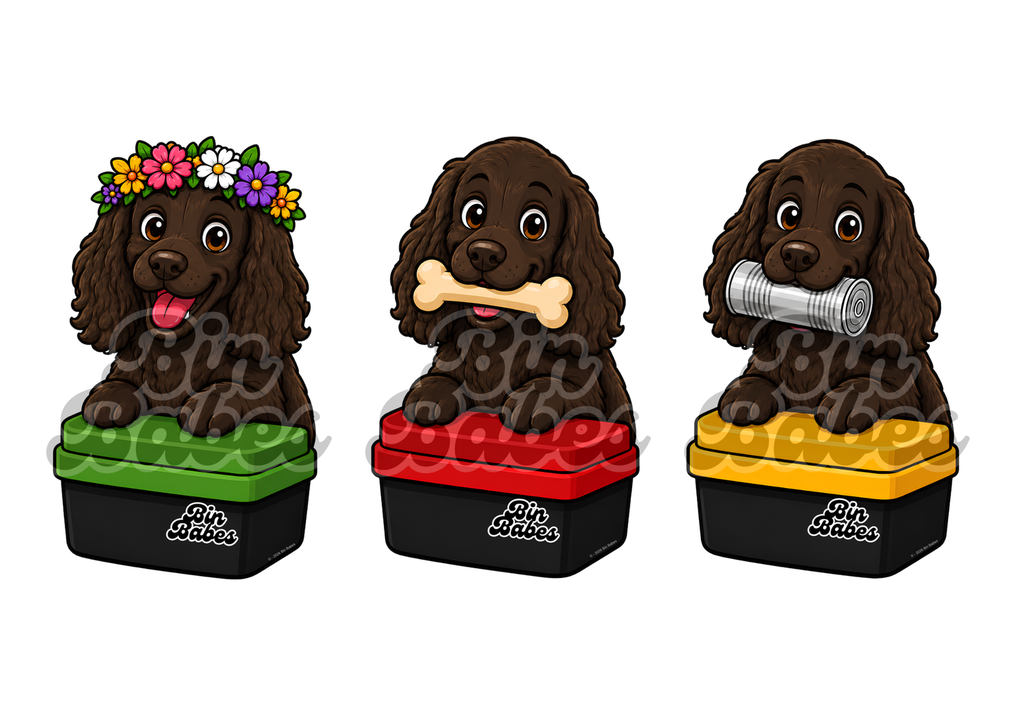 Cocker Spaniel – Bin Sticker Trio - Choose Your Coat Colour