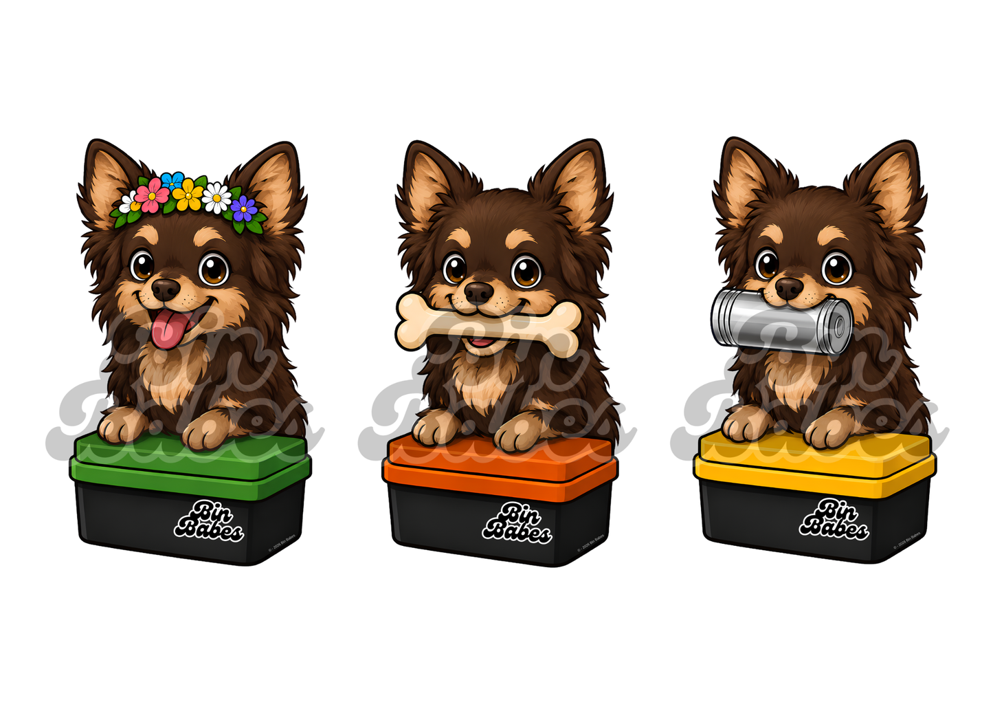 Chihuahua – Bin Sticker Trio - Choose Your Coat Colour