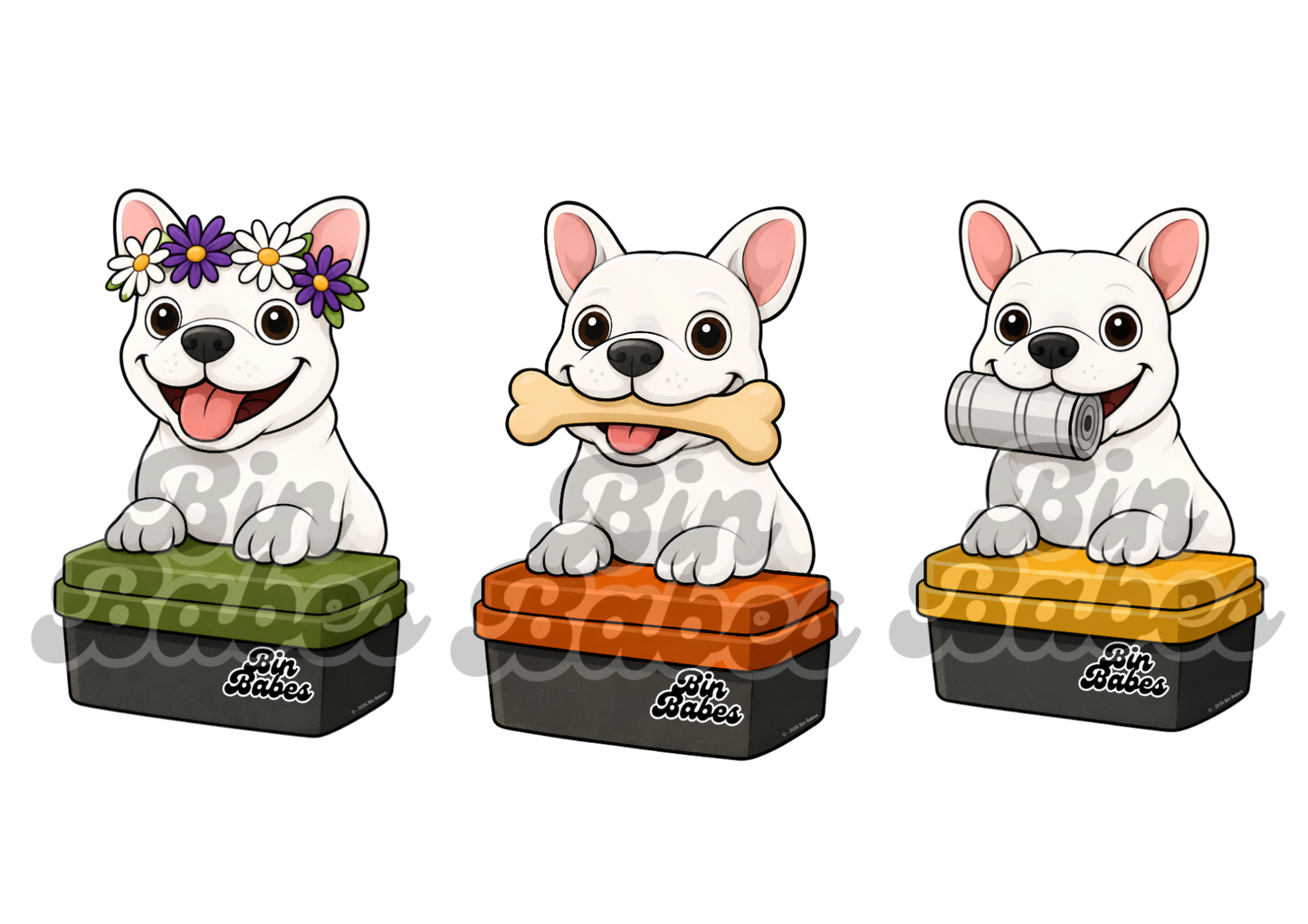 French Bulldog (Frenchie) – Bin Sticker Trio - Choose Your Coat Colour