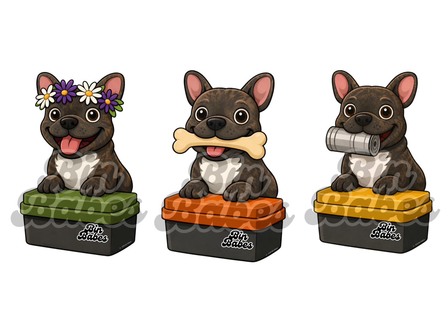 French Bulldog (Frenchie) – Bin Sticker Trio - Choose Your Coat Colour