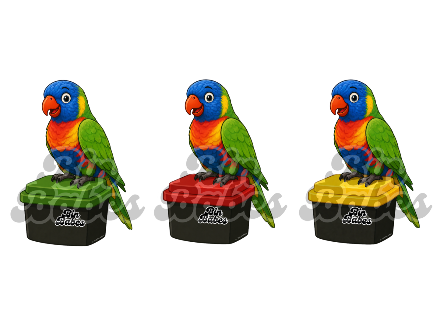 Rainbow Lorikeet – Bin Sticker Trio