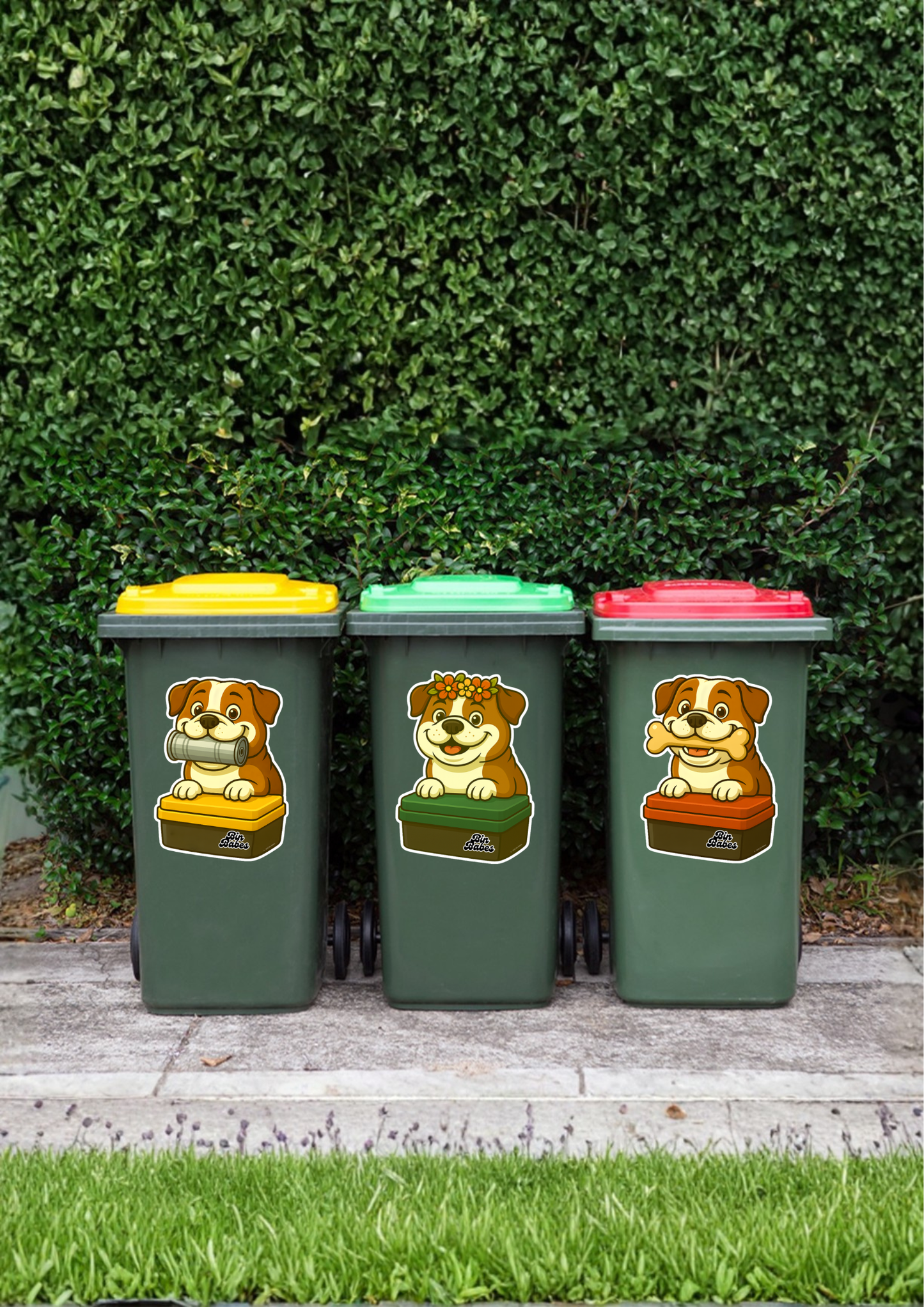Bulldog – Bin Sticker Trio - Choose Your Coat Colour