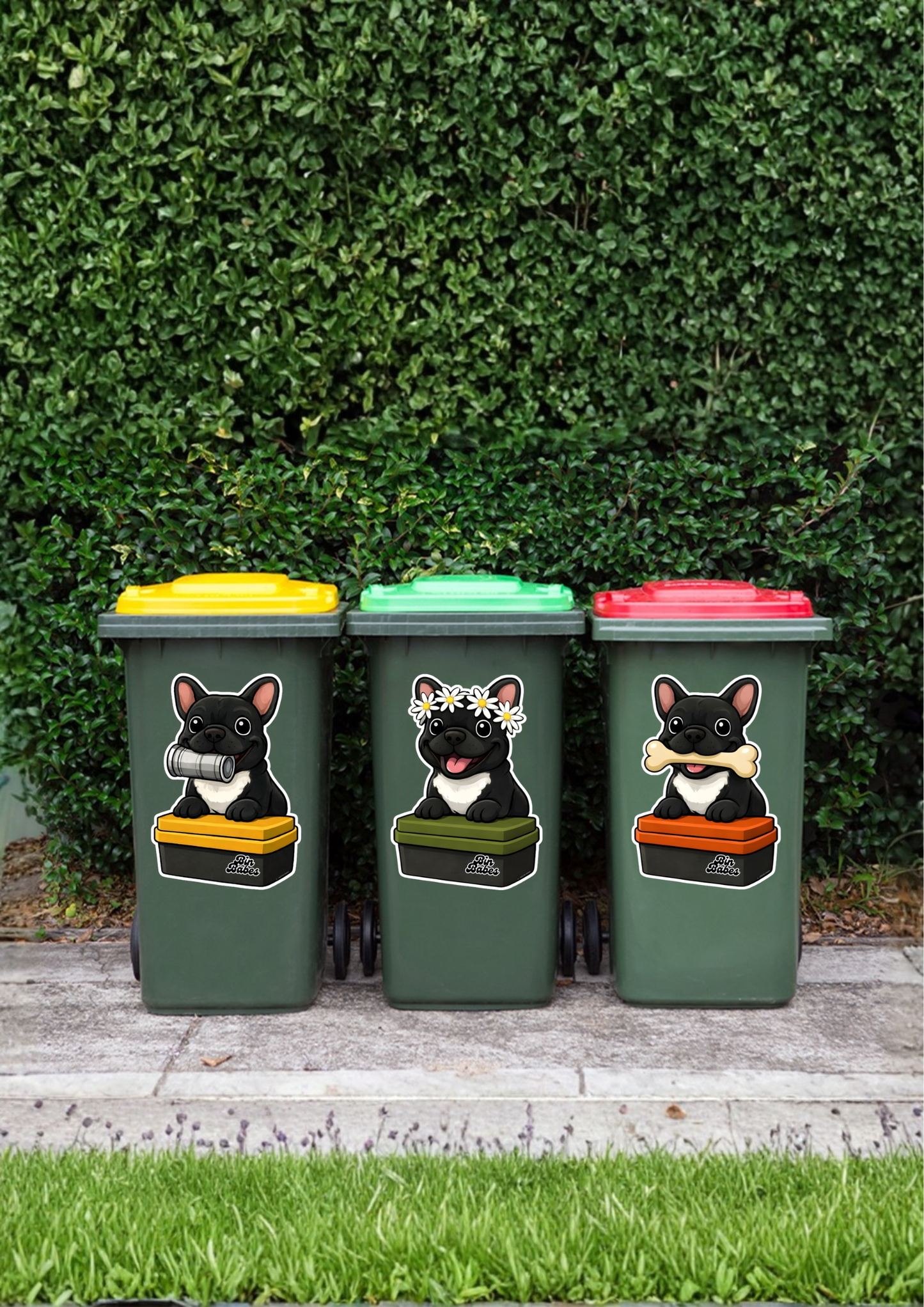 French Bulldog (Frenchie) – Bin Sticker Trio - Choose Your Coat Colour