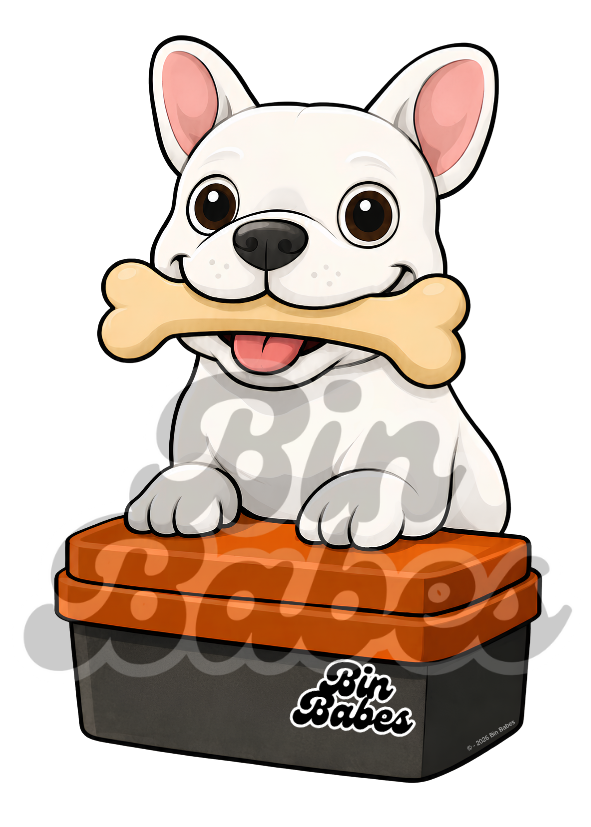 French Bulldog (Frenchie) – Red Bin Sticker - Choose Your Coat Colour