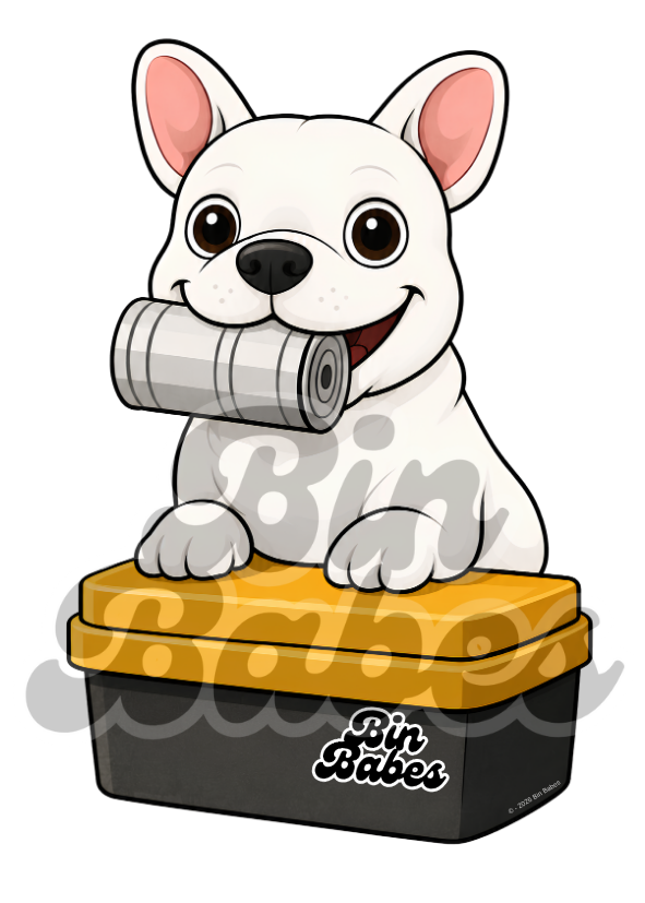 French Bulldog (Frenchie) – Yellow Bin Sticker - Choose Your Coat Colour