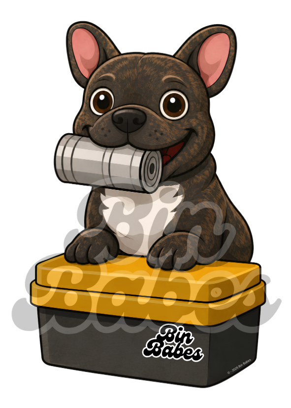 French Bulldog (Frenchie) – Yellow Bin Sticker - Choose Your Coat Colour